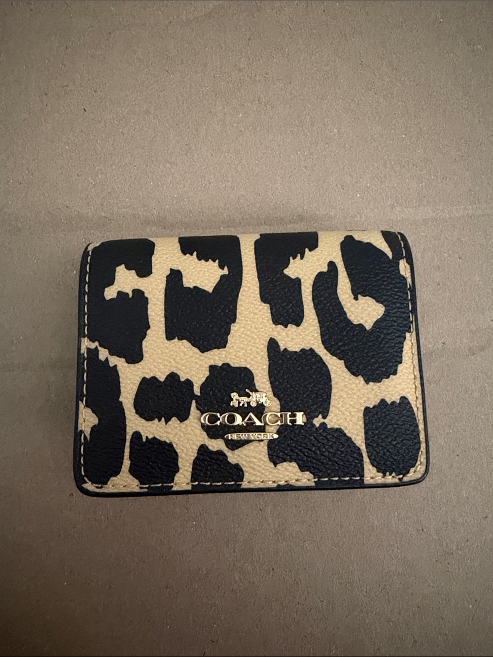 Coach Leopard-Print Wallet On A Chain Black & Cream